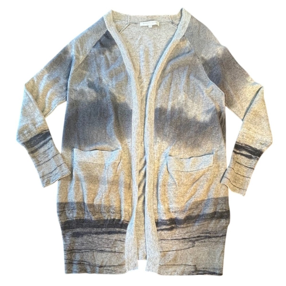 Burning Torch 100% Cashmere Long Cardigan Small Grey Open Front Landscape Soft